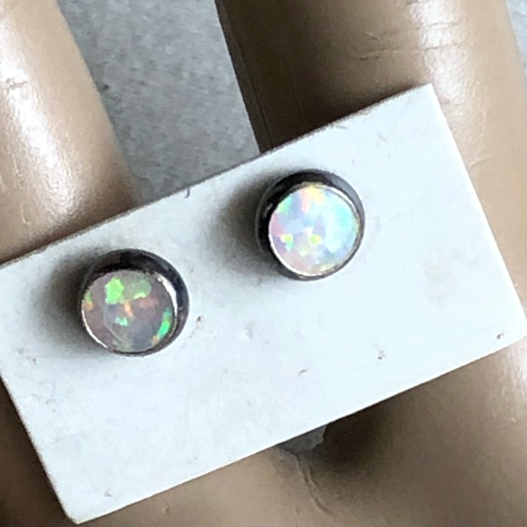 Round Sterling Lab Fire Opal Stud Earrings